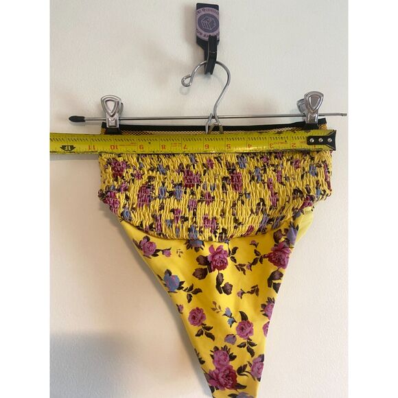 For Love & Lemons Paulina Shirred Bikini Bottom Yellow Floral XS - Picture 7 of 8